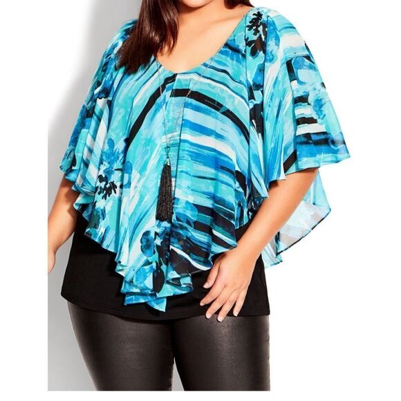 CATO Women Plus Overlay Sleeveless V-Neckl ruffled and straight hemline hips. - Picture 8 of 9